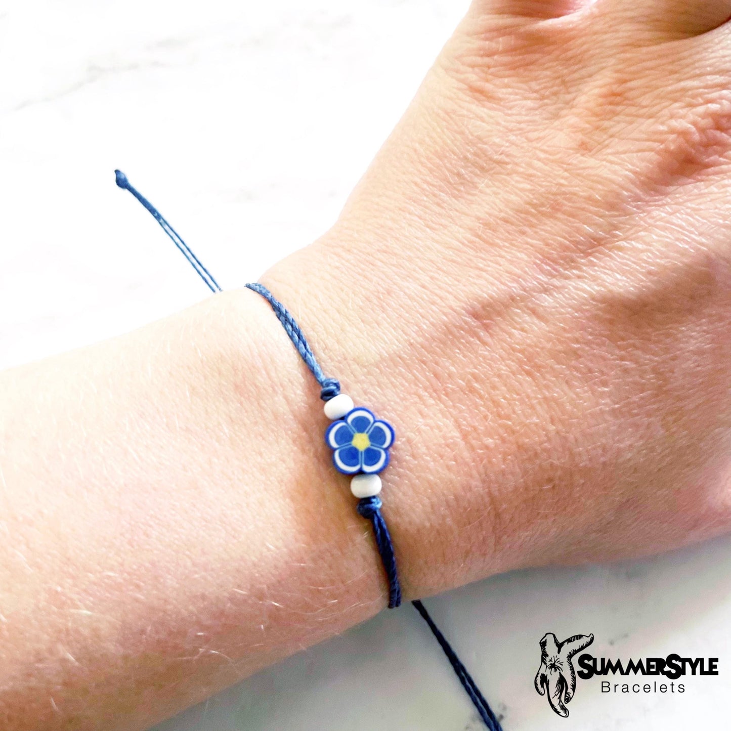 Deep Blue Flower Adjustable Waterproof Bracelet, Daisy Bracelet, Floral Jewelry, SummerStyle Bracelets