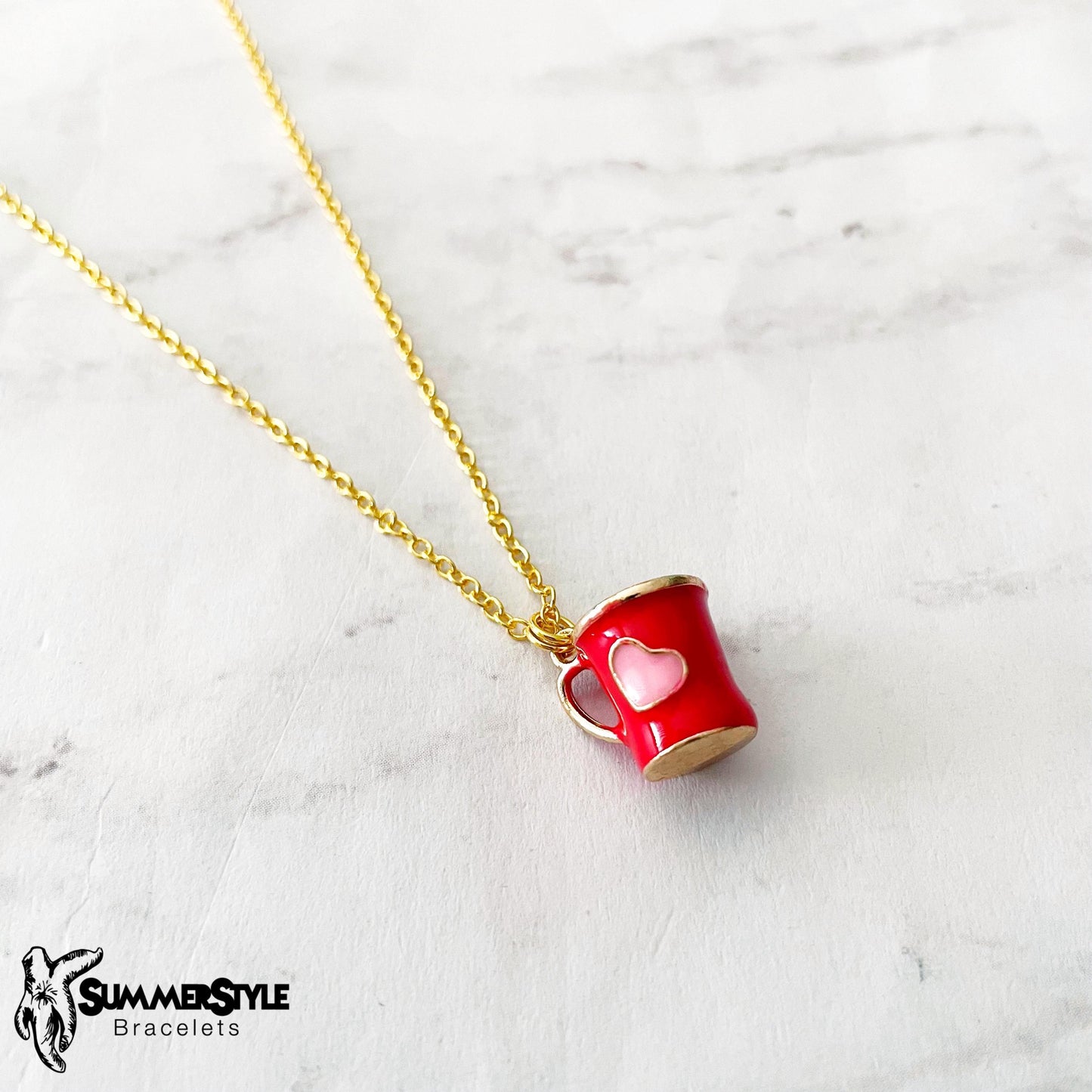 Valentine Coffee Charm Necklace, Valentine Jewelry, Stainless Steel Chain Necklace, SummerStyle Bracelets