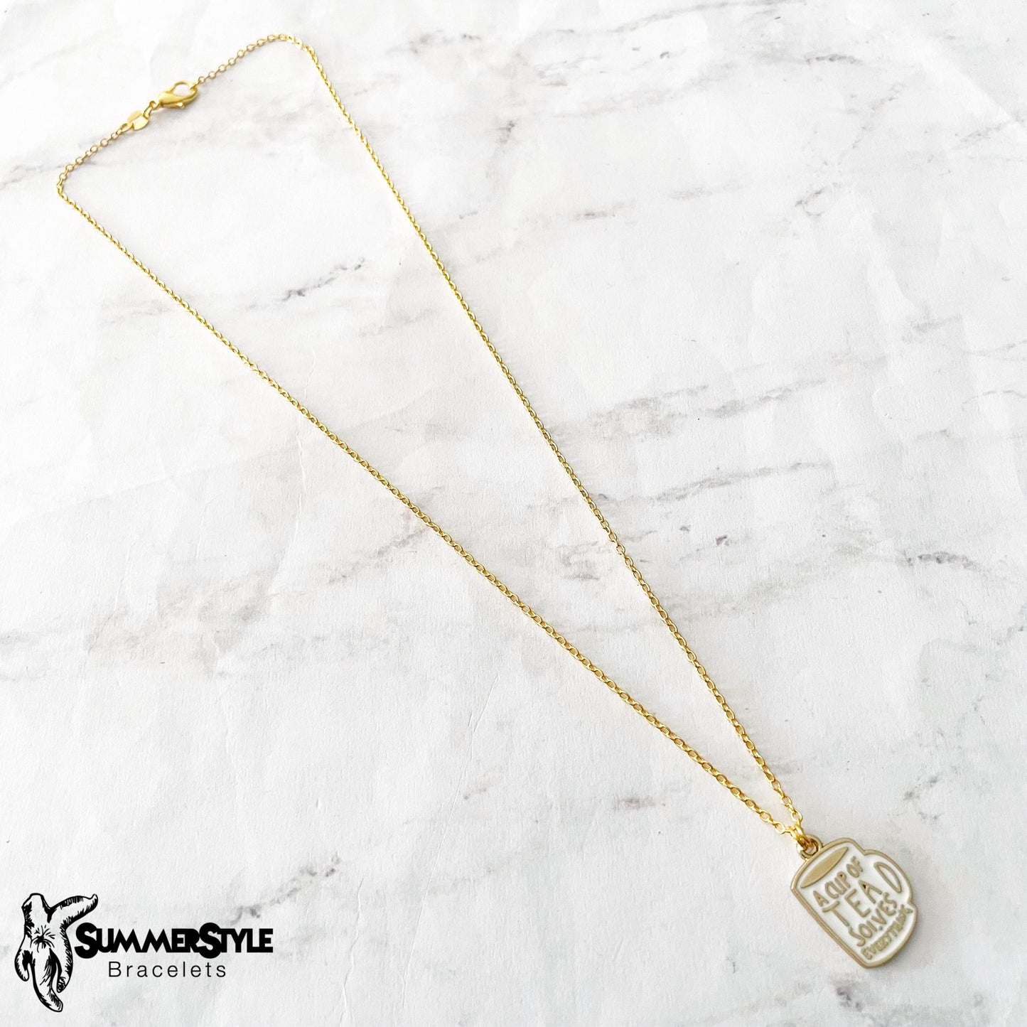 Cuppa Tea Charm Necklace, Tea Jewelry, Gold Chain Necklace, SummerStyle Bracelets