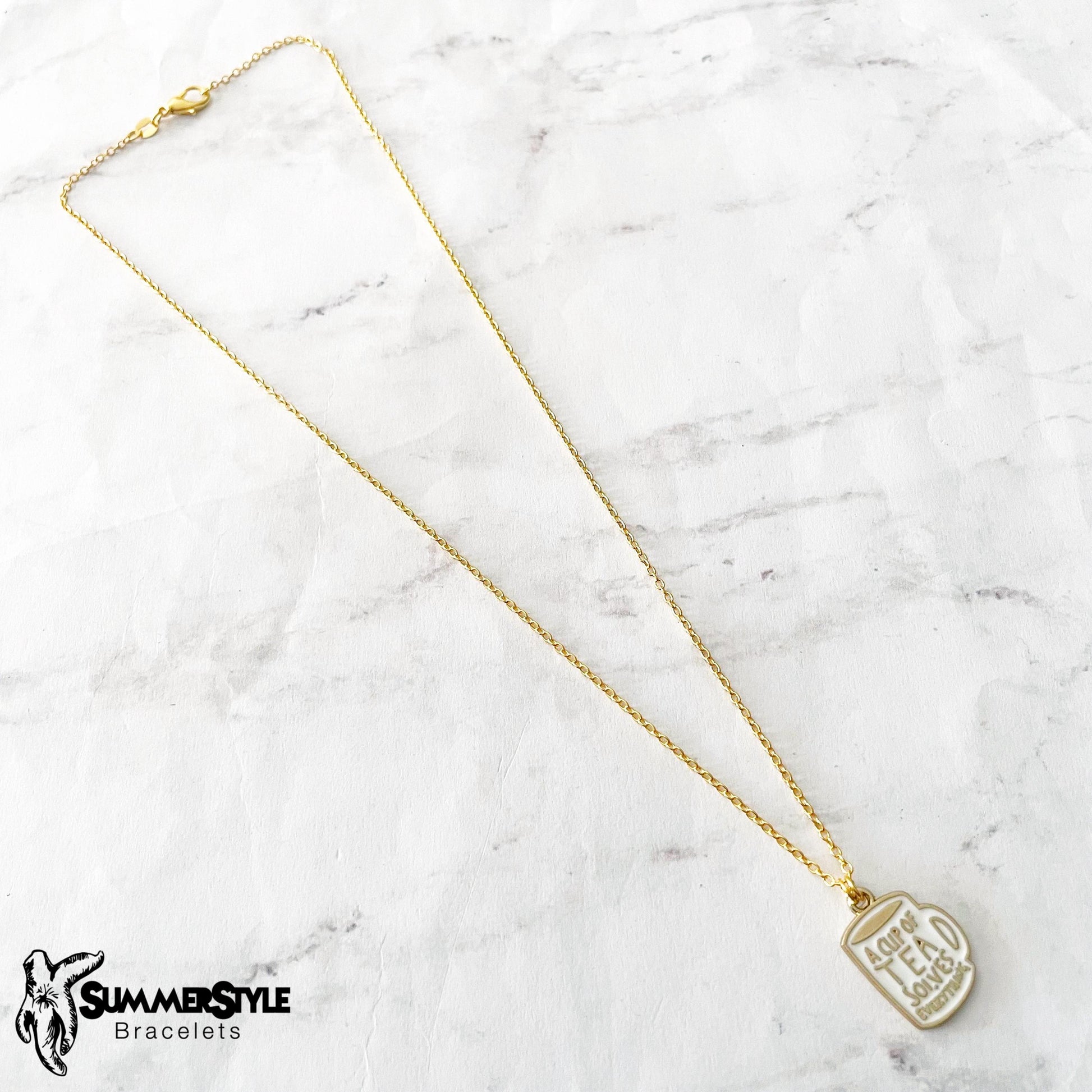 Cuppa Tea Charm Necklace, Tea Jewelry, Gold Chain Necklace, SummerStyle Bracelets