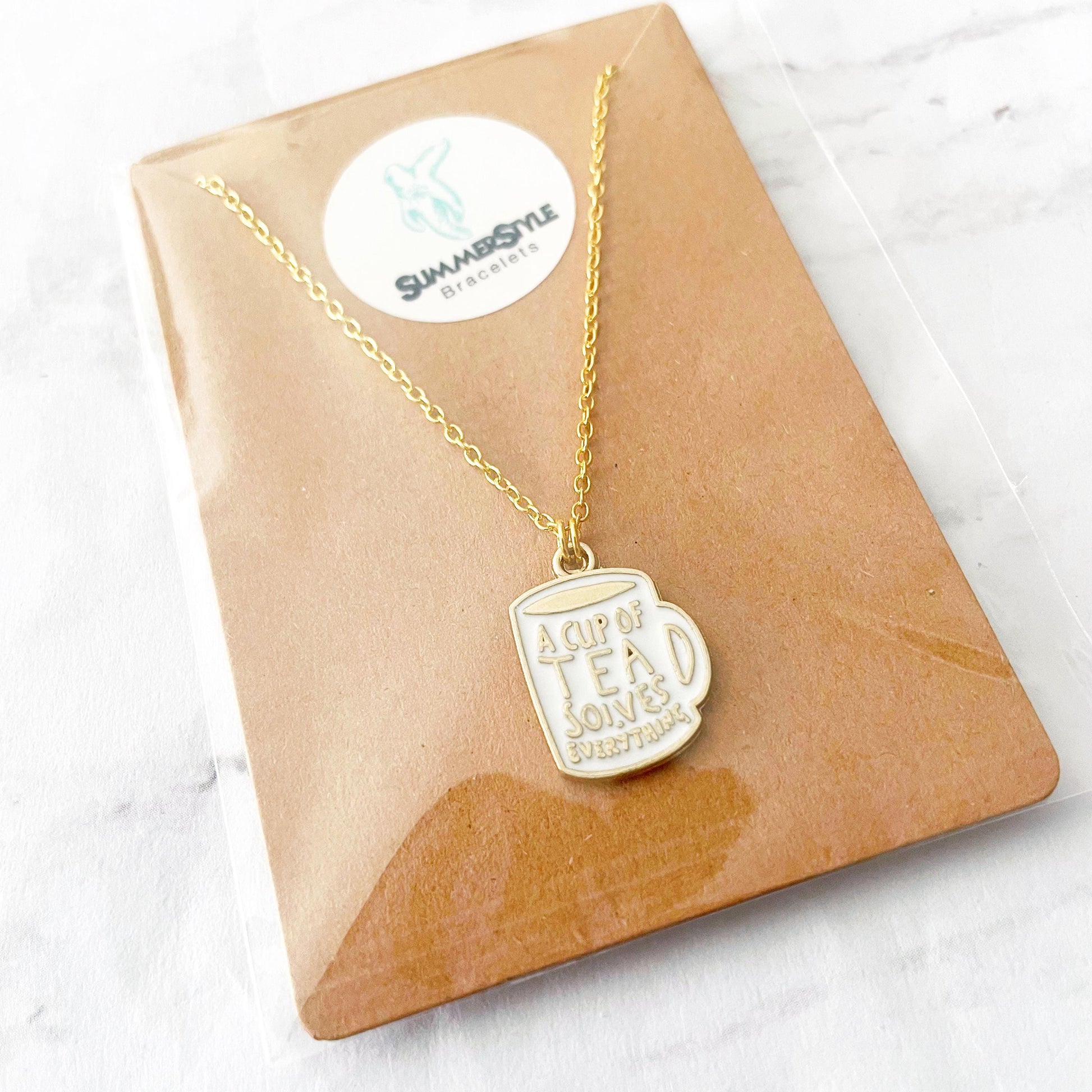 Cuppa Tea Charm Necklace, Tea Jewelry, Gold Chain Necklace, SummerStyle Bracelets