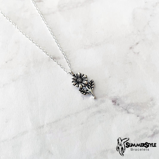 Silver Sunflower Charm Necklace, Floral Jewelry, Silver Chain Necklace, SummerStyle Bracelets