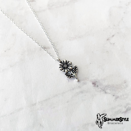 Silver Sunflower Charm Necklace, Floral Jewelry, Silver Chain Necklace, SummerStyle Bracelets