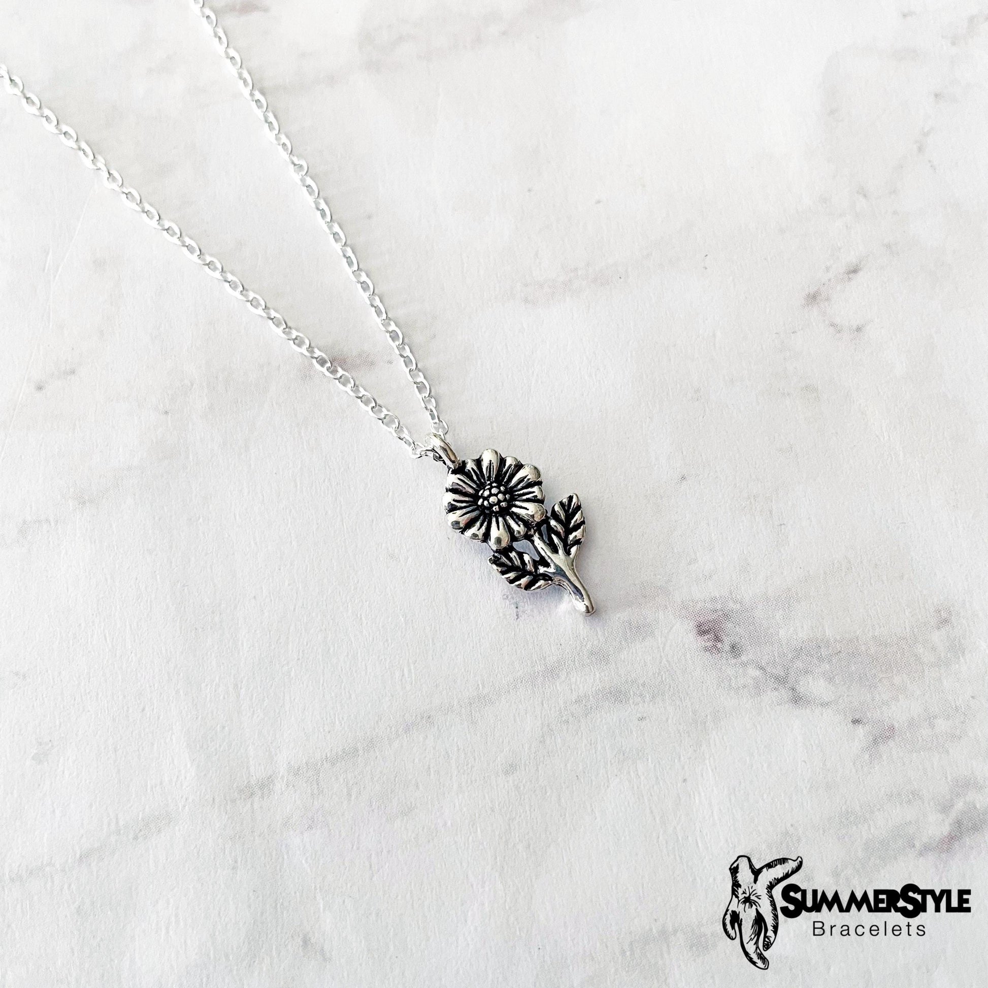 Silver Sunflower Charm Necklace, Floral Jewelry, Silver Chain Necklace, SummerStyle Bracelets