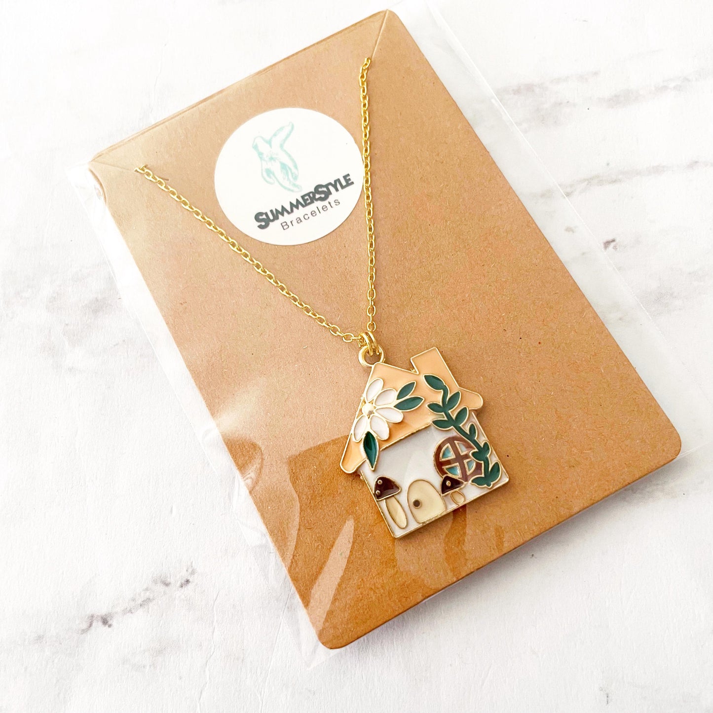 Fairy Cottage Charm Necklace, Fairy Jewelry, Gold Chain Necklace, SummerStyle Bracelets