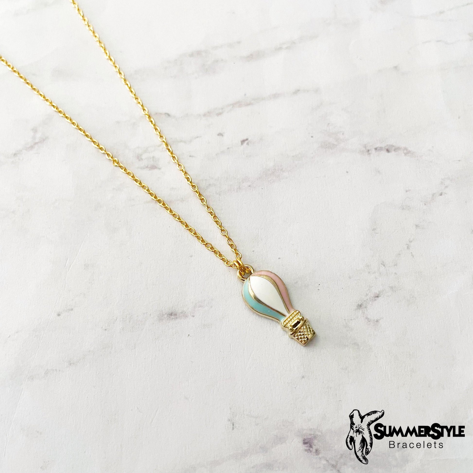 Hot Air Balloon Charm Necklace, Unique Jewelry, Gold Chain Necklace, SummerStyle Bracelets