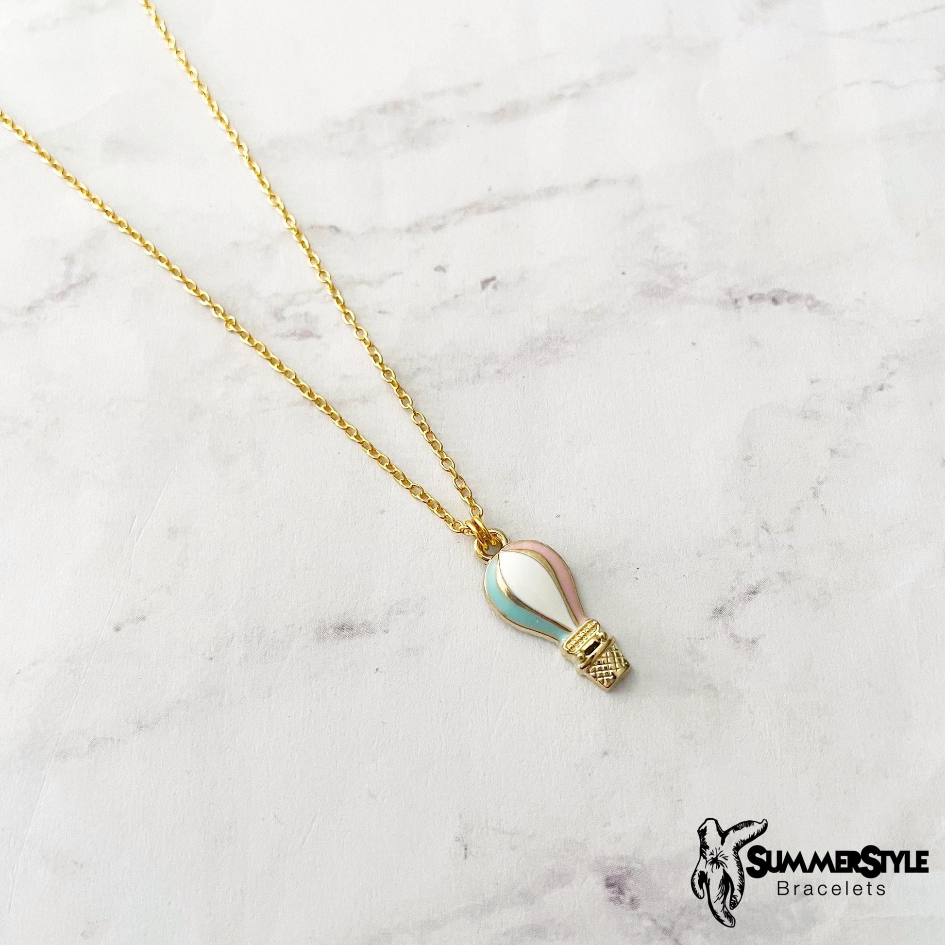 Hot Air Balloon Charm Necklace, Unique Jewelry, Gold Chain Necklace, SummerStyle Bracelets