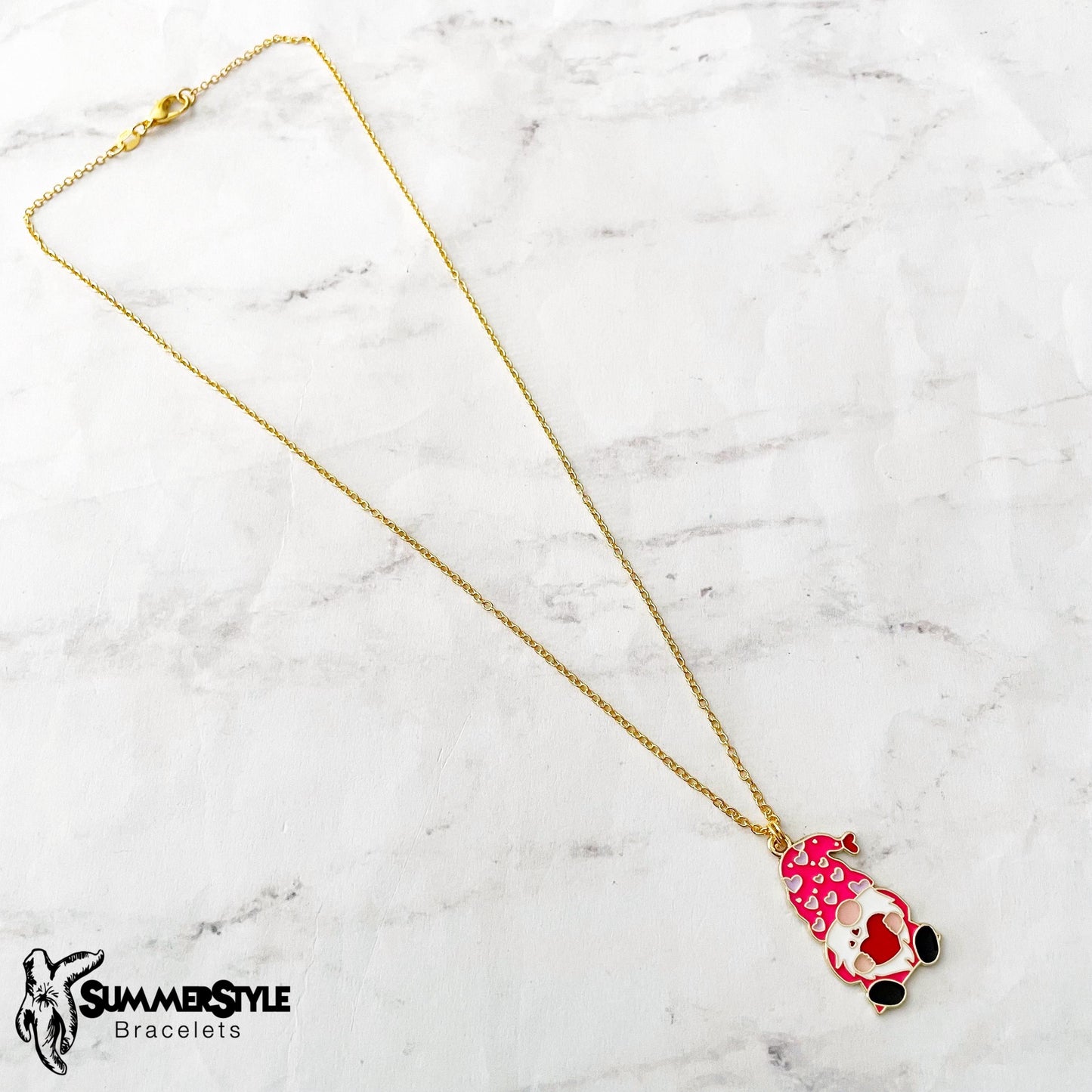 Valentine Gnome Charm Necklace, Valentine Jewelry, Stainless Steel Chain Necklace, SummerStyle Bracelets