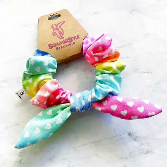 VALENTINE Rainbow Heart Bow Scrunchie, Scrunched Bow Hair Tie, Hair Accessories, SummerStyle Bracelets