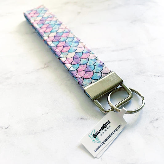 Purple Mermaid Scales Key Fob Wristlet, 6.5in Wristlet Lanyard, Keychain Wristlet, Handmade Lanyard, SummerStyle Bracelets