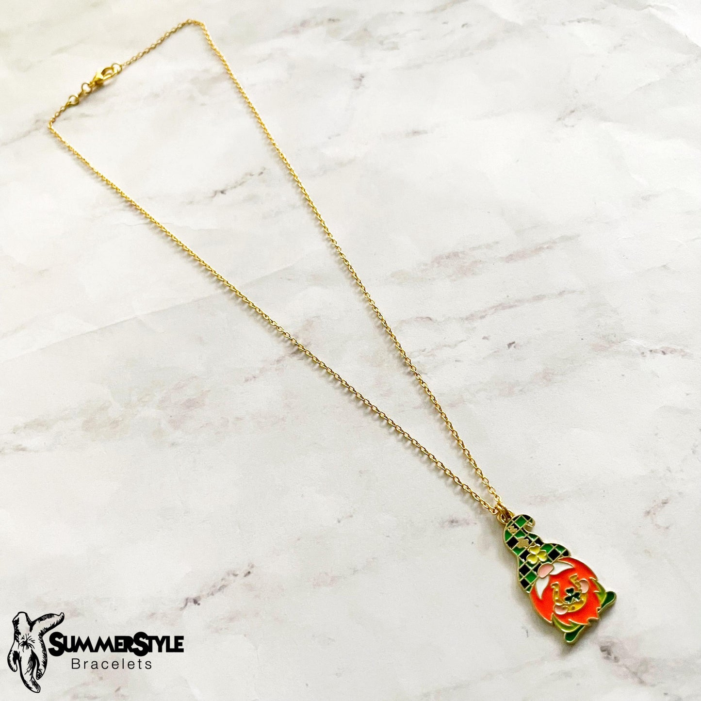 St. Patrick’s Day Leprechaun Gnome Charm Necklace, Lucky Jewelry, Stainless Steel Chain Necklace, SummerStyle Bracelets