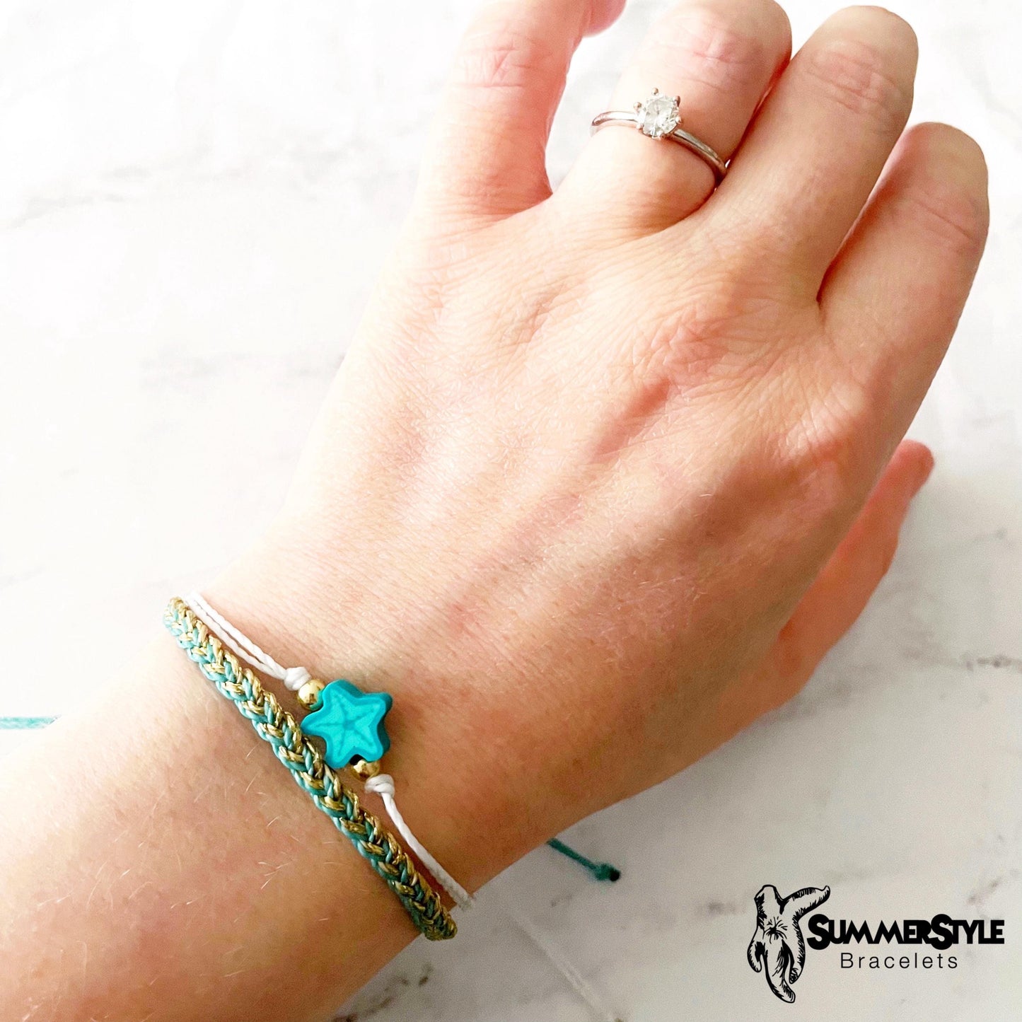 Teal Starfish Adjustable Waterproof Bracelet Pack, Starfish Gift, Starfish Bracelet, SummerStyle Bracelets