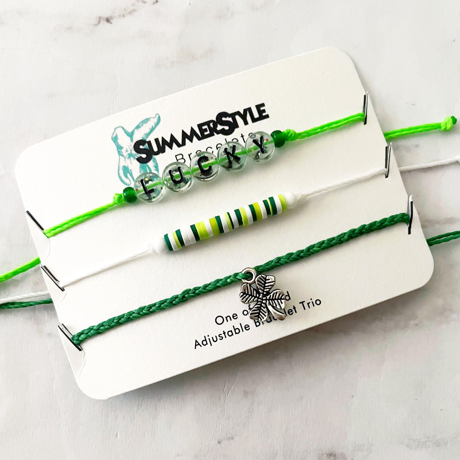 ST PATRICKS DAY Lucky Bracelet Set, One of a Kind Bracelet Trio, Unique Bracelet Set, Lucky Jewelry, SummerStyle Bracelets