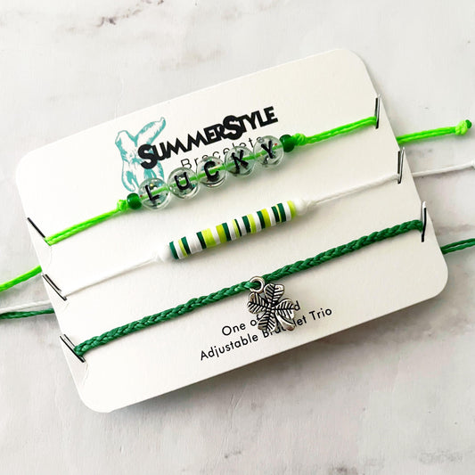 ST PATRICKS DAY Lucky Bracelet Set, One of a Kind Bracelet Trio, Unique Bracelet Set, Lucky Jewelry, SummerStyle Bracelets