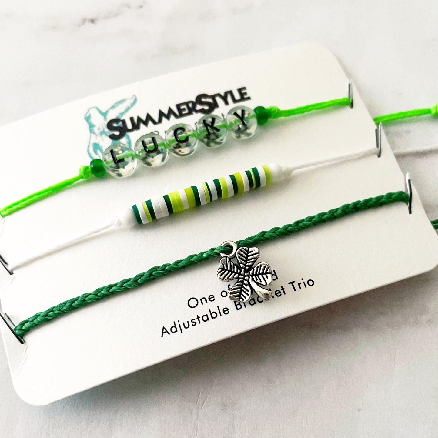 ST PATRICKS DAY Lucky Bracelet Set, One of a Kind Bracelet Trio, Unique Bracelet Set, Lucky Jewelry, SummerStyle Bracelets