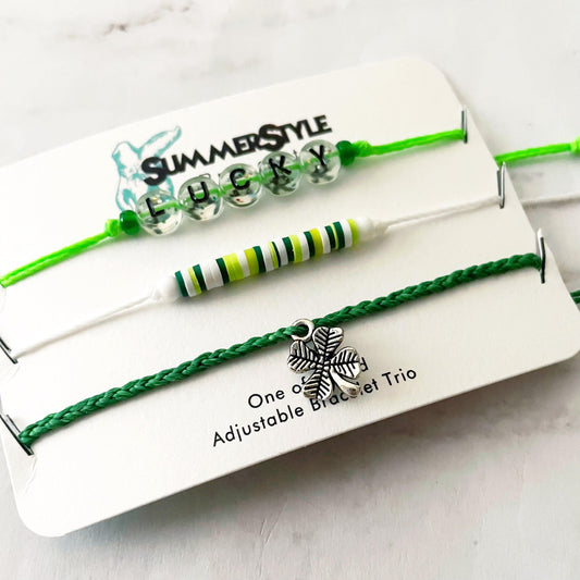 ST PATRICKS DAY Lucky Bracelet Set, One of a Kind Bracelet Trio, Unique Bracelet Set, Lucky Jewelry, SummerStyle Bracelets