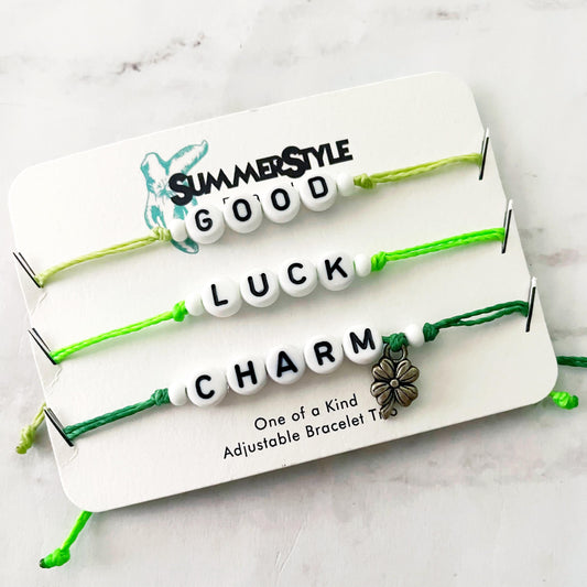 ST PATRICKS DAY Good Luck Charm Bracelet Set, One of a Kind Bracelet Trio, Unique Bracelet Set, Lucky Jewelry, SummerStyle Bracelets