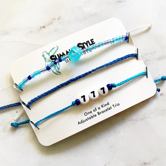 Lucky Sevens Bracelet Set, One of a Kind Bracelet Trio, Unique Bracelet Set, SummerStyle Bracelets
