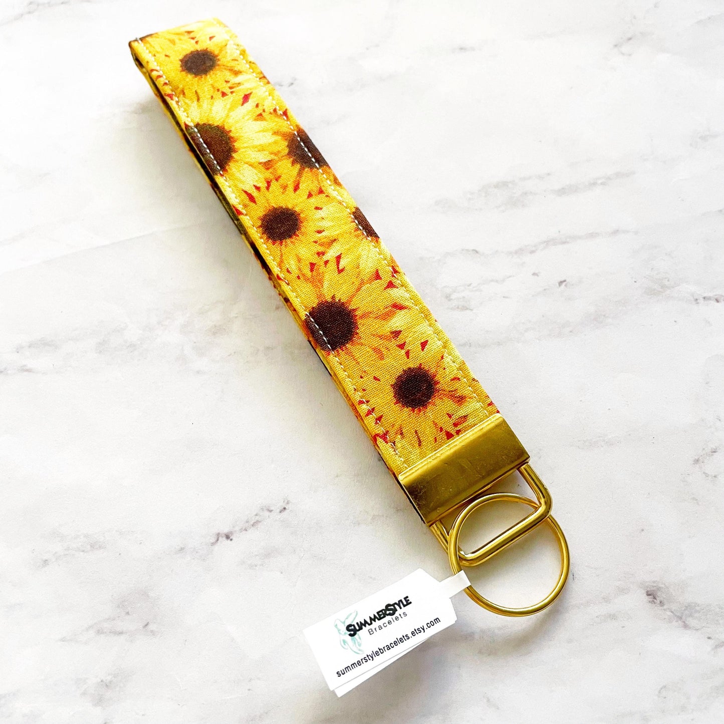 Golden Sunflower Key Fob Wristlet, 6.5in Wristlet Lanyard, Keychain Wristlet, Handmade Lanyard, SummerStyle Bracelets