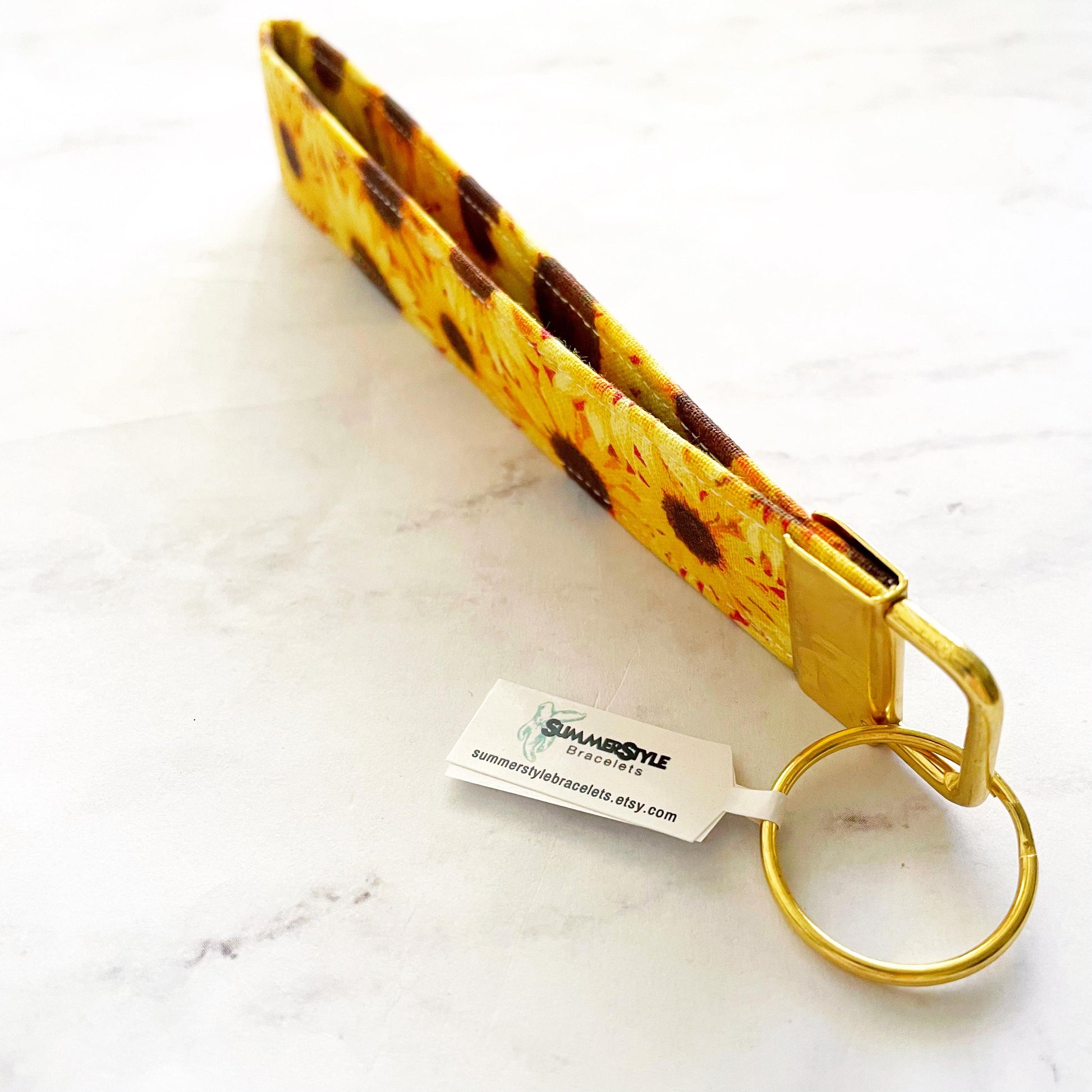 Golden Sunflower Key Fob Wristlet, 6.5in Wristlet Lanyard, Keychain Wristlet, Handmade Lanyard, SummerStyle Bracelets