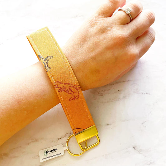 Golden Dinosaur Key Fob Wristlet, 6.5in Wristlet Lanyard, Keychain Wristlet, Handmade Lanyard, SummerStyle Bracelets