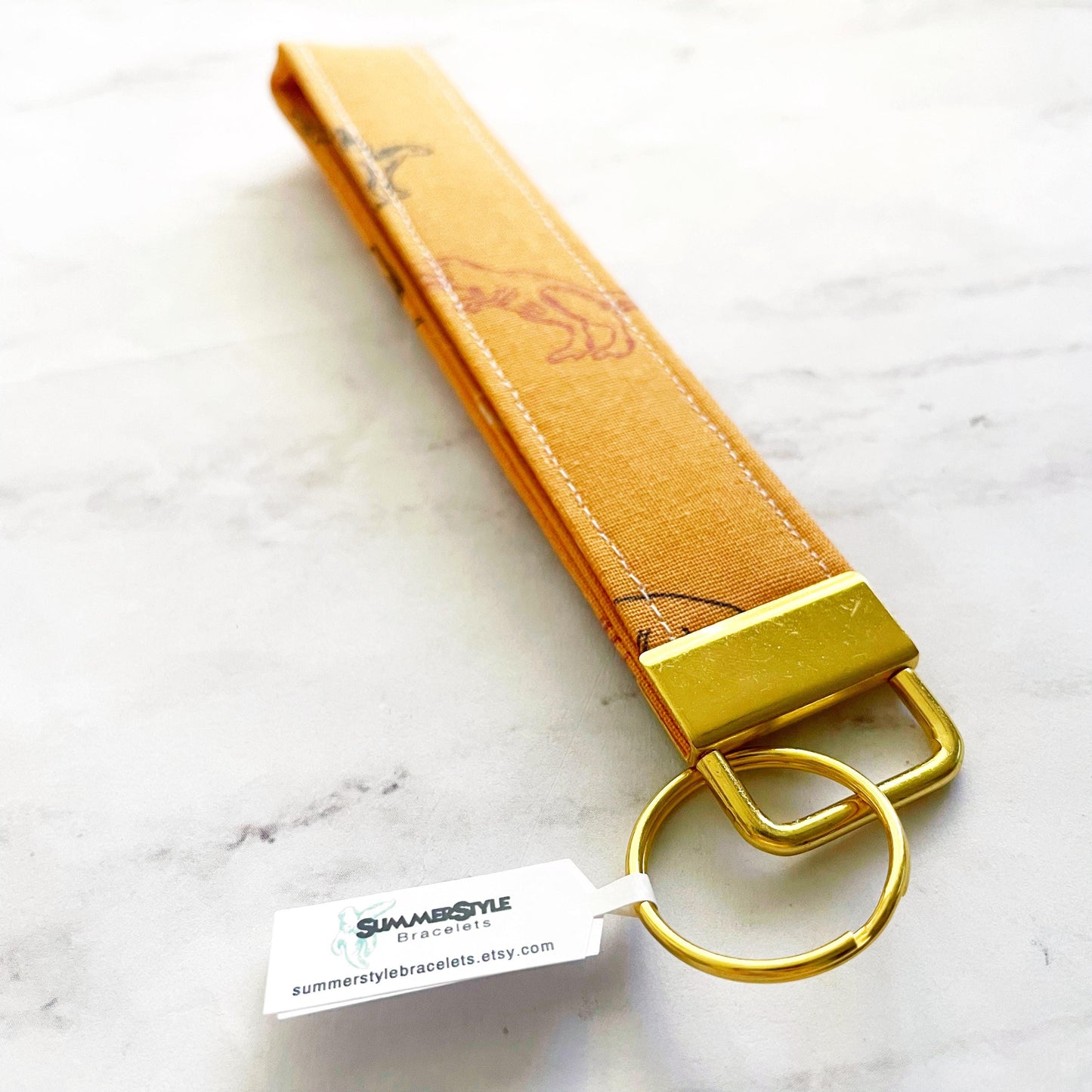 Golden Dinosaur Key Fob Wristlet, 6.5in Wristlet Lanyard, Keychain Wristlet, Handmade Lanyard, SummerStyle Bracelets