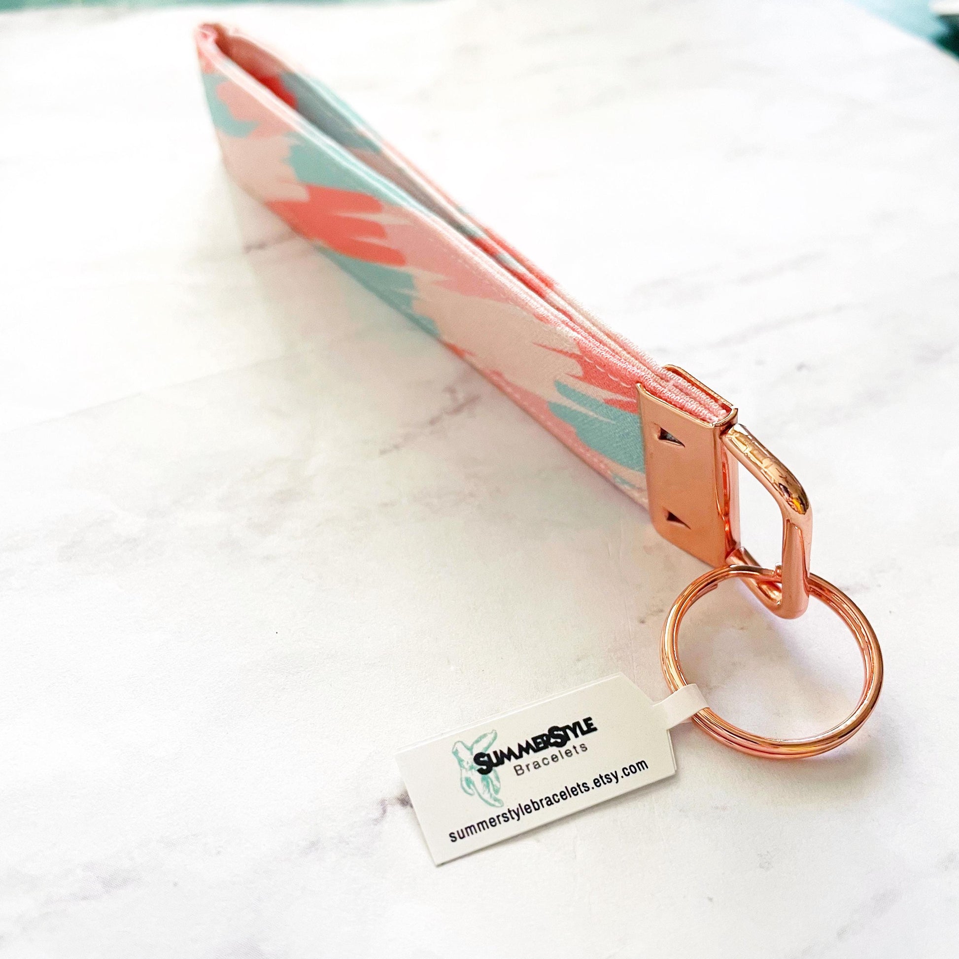 Rose Gold Paint Strokes Key Fob Wristlet, 6.5in Wristlet Lanyard, Keychain Wristlet, Handmade Lanyard, SummerStyle Bracelets