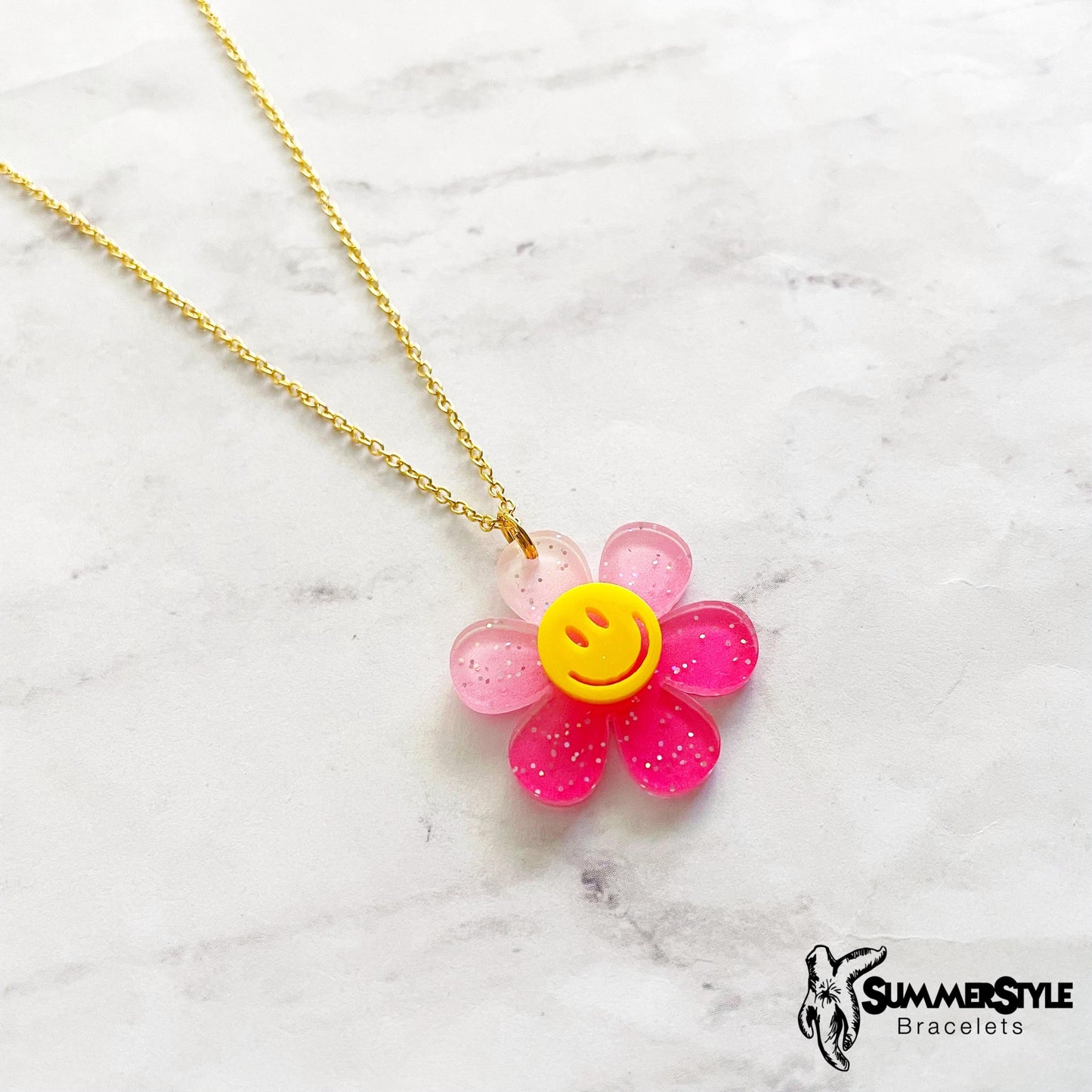 Smiley Daisy Necklace, Floral Jewelry, Gold Chain Necklace, SummerStyle Bracelets