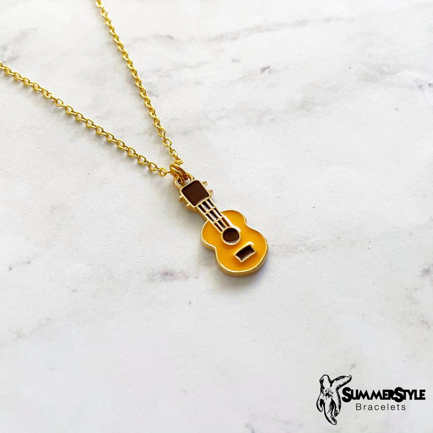 Gold Ukulele Charm Necklace, Music Jewelry, Gold Chain Necklace, SummerStyle Bracelets