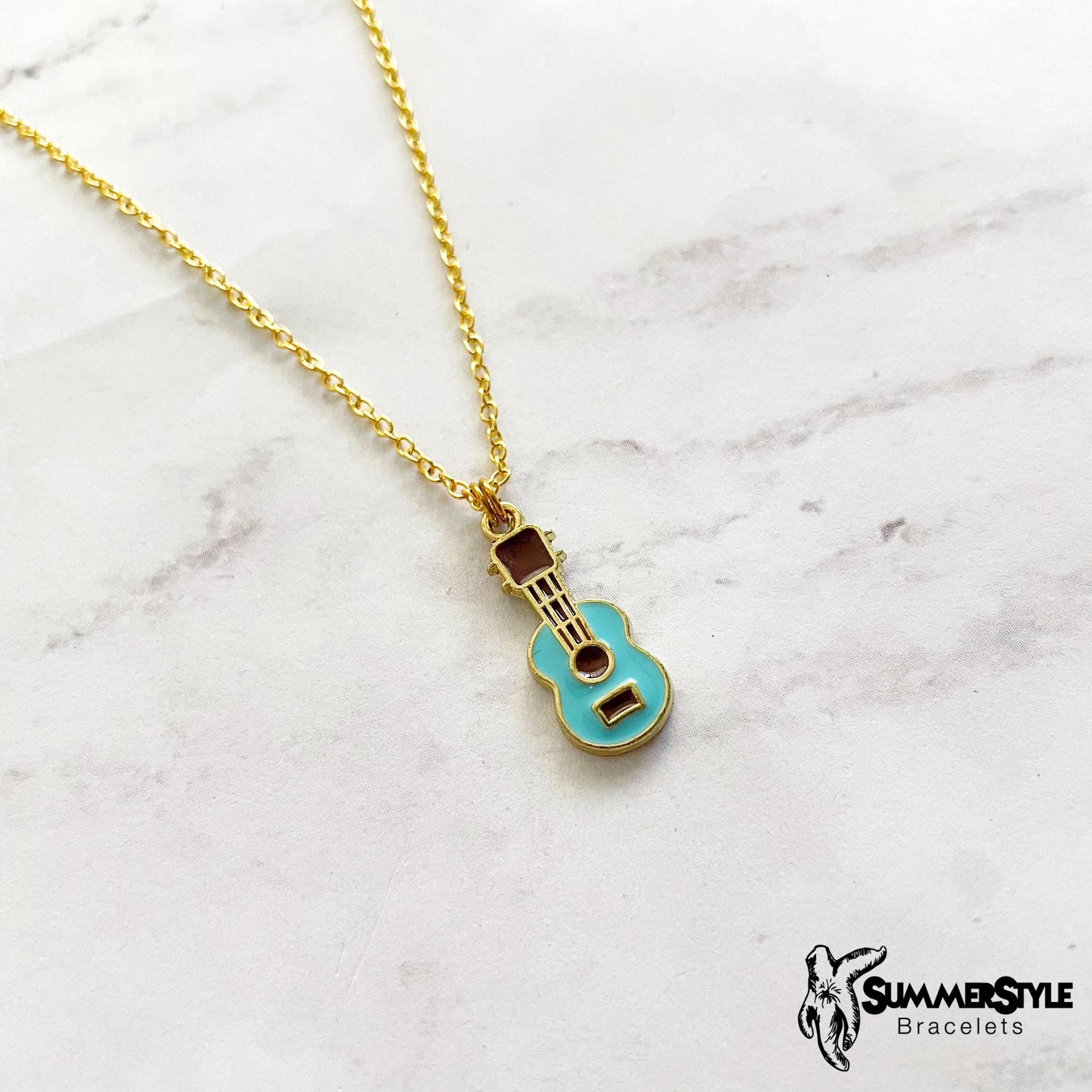 Gold Ukulele Charm Necklace, Music Jewelry, Gold Chain Necklace, SummerStyle Bracelets