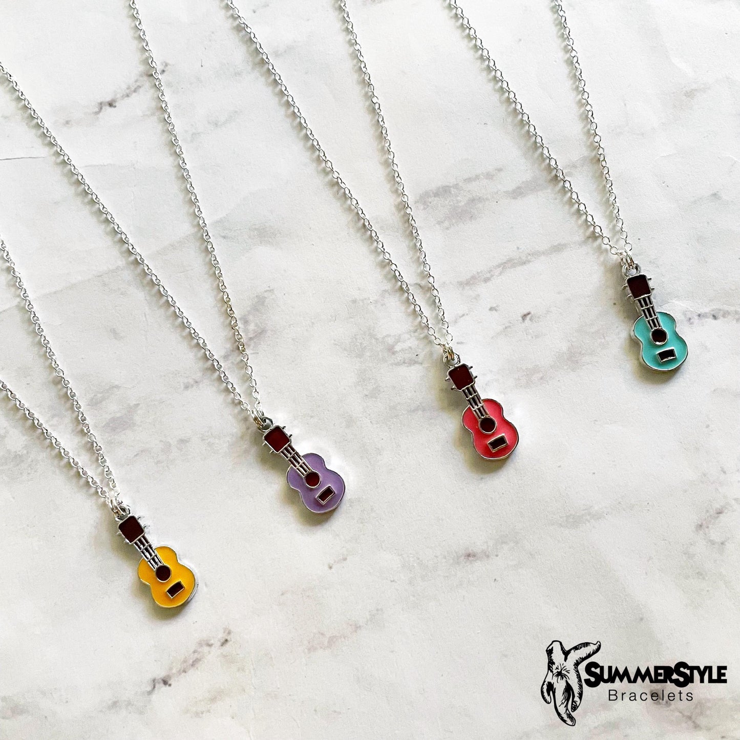 Silver Ukulele Charm Necklace, Music Jewelry, Silver Chain Necklace, SummerStyle Bracelets