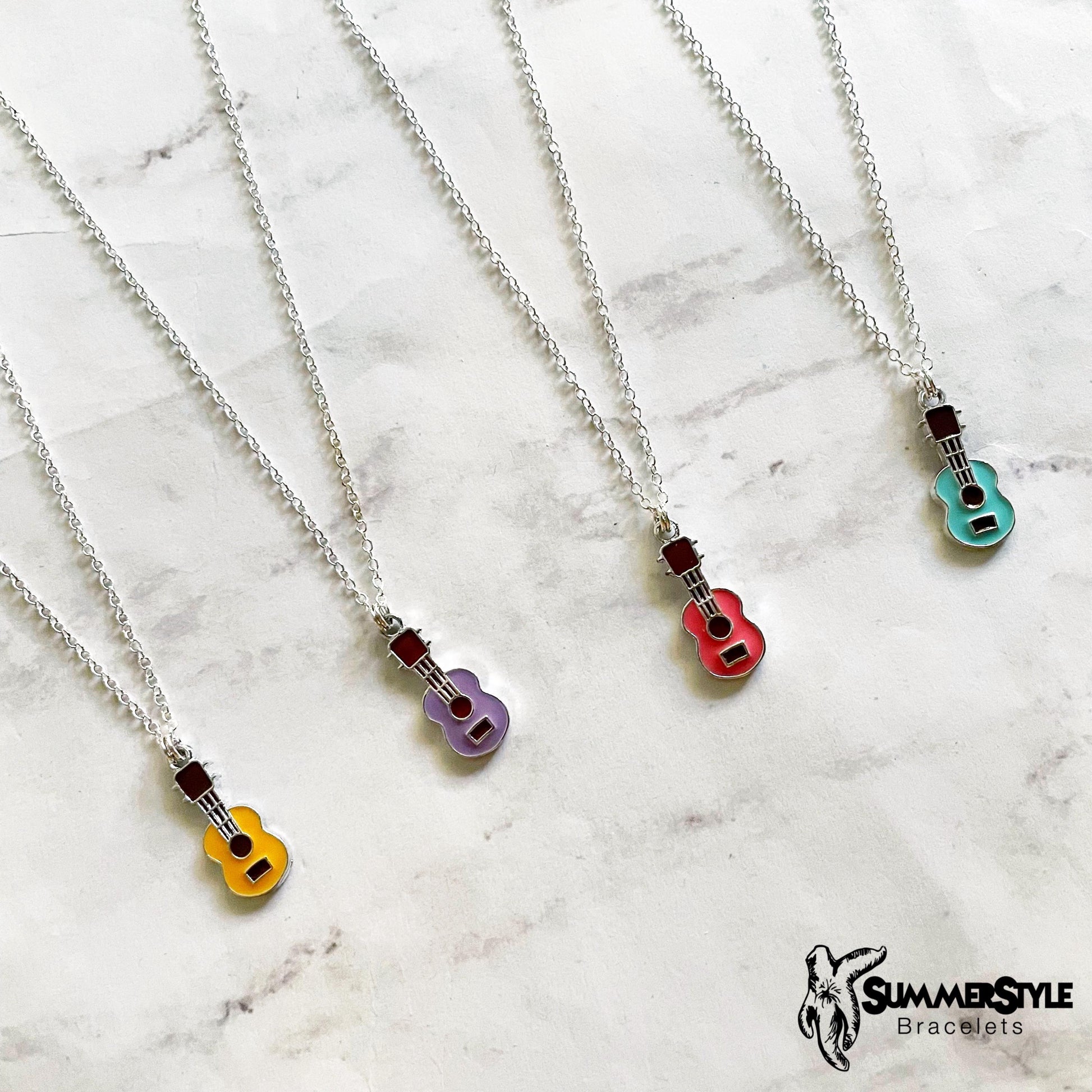 Silver Ukulele Charm Necklace, Music Jewelry, Silver Chain Necklace, SummerStyle Bracelets