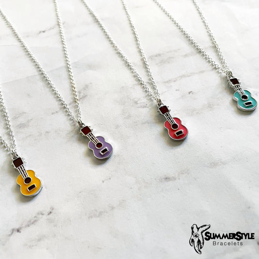 Silver Ukulele Charm Necklace, Music Jewelry, Silver Chain Necklace, SummerStyle Bracelets