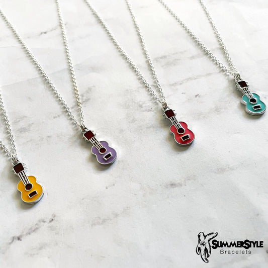 Silver Ukulele Charm Necklace, Music Jewelry, Silver Chain Necklace, SummerStyle Bracelets
