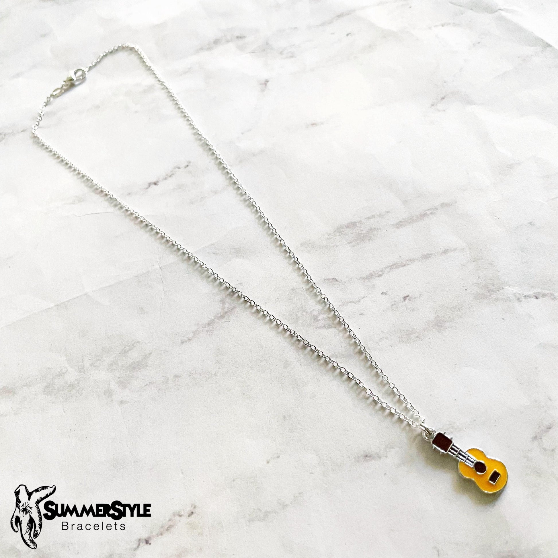 Silver Ukulele Charm Necklace, Music Jewelry, Silver Chain Necklace, SummerStyle Bracelets