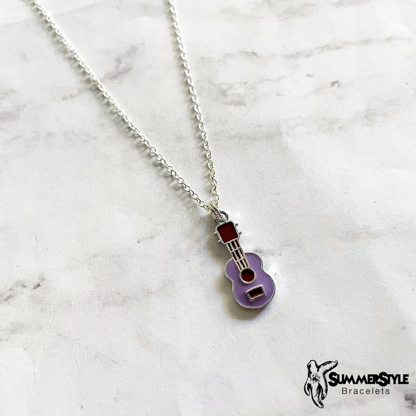 Silver Ukulele Charm Necklace, Music Jewelry, Silver Chain Necklace, SummerStyle Bracelets