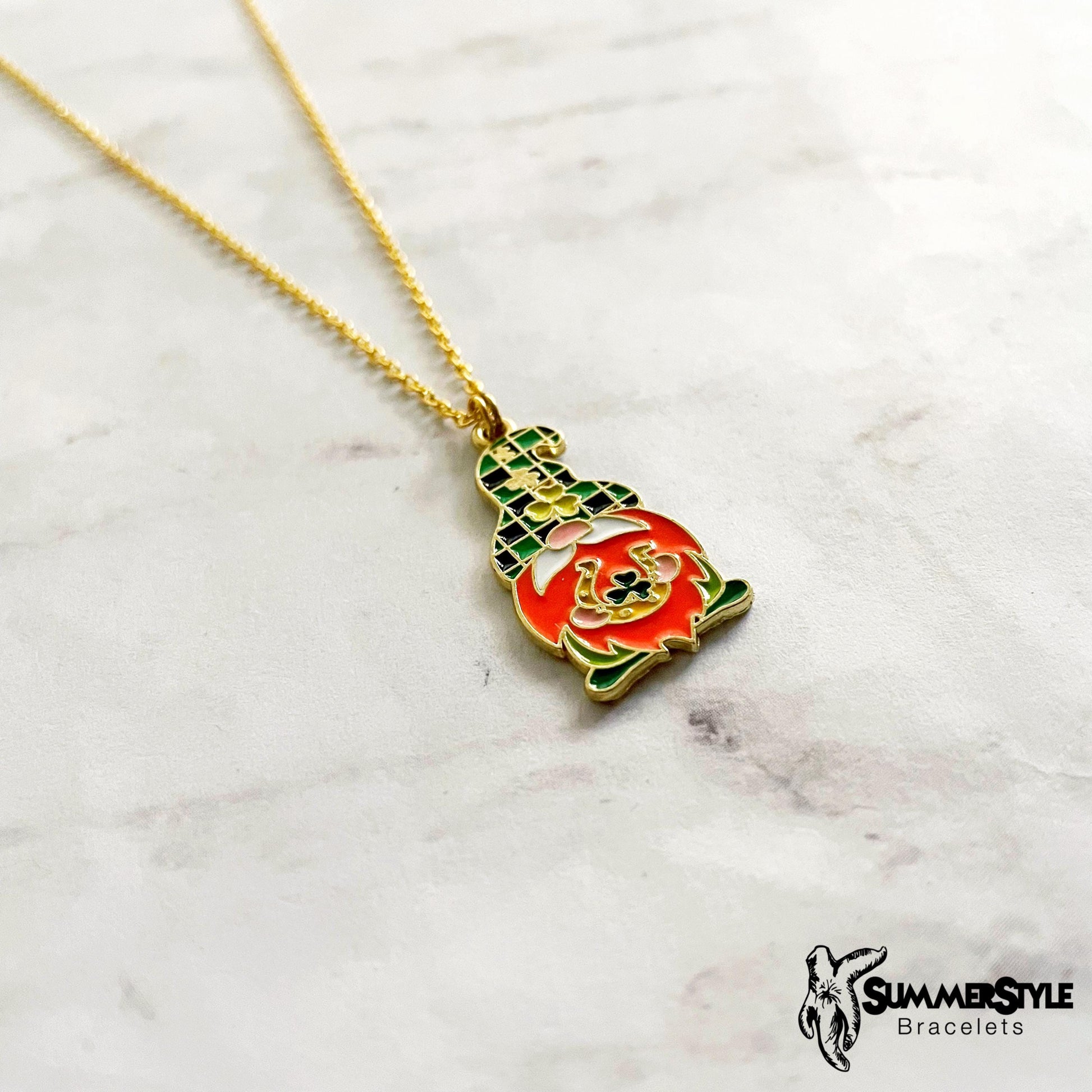 St. Patrick’s Day Leprechaun Gnome Charm Necklace, Lucky Jewelry, Stainless Steel Chain Necklace, SummerStyle Bracelets