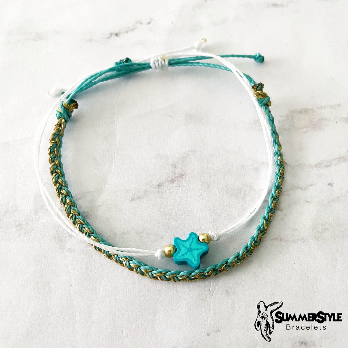 Teal Starfish Adjustable Waterproof Bracelet Pack, Starfish Gift, Starfish Bracelet, SummerStyle Bracelets