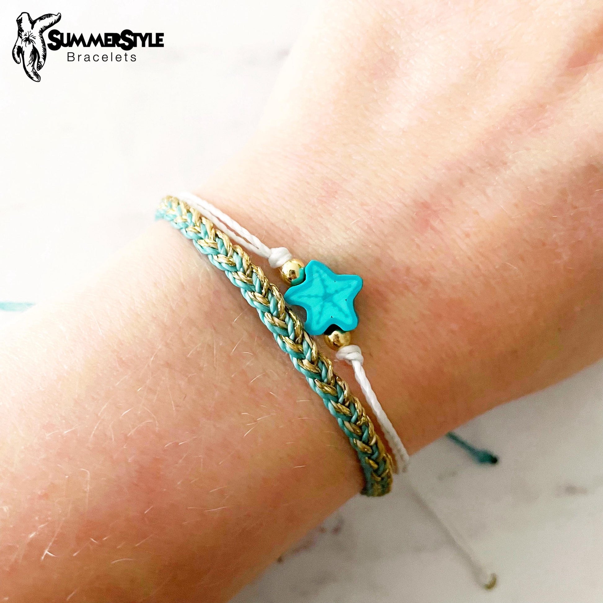 Teal Starfish Adjustable Waterproof Bracelet Pack, Starfish Gift, Starfish Bracelet, SummerStyle Bracelets