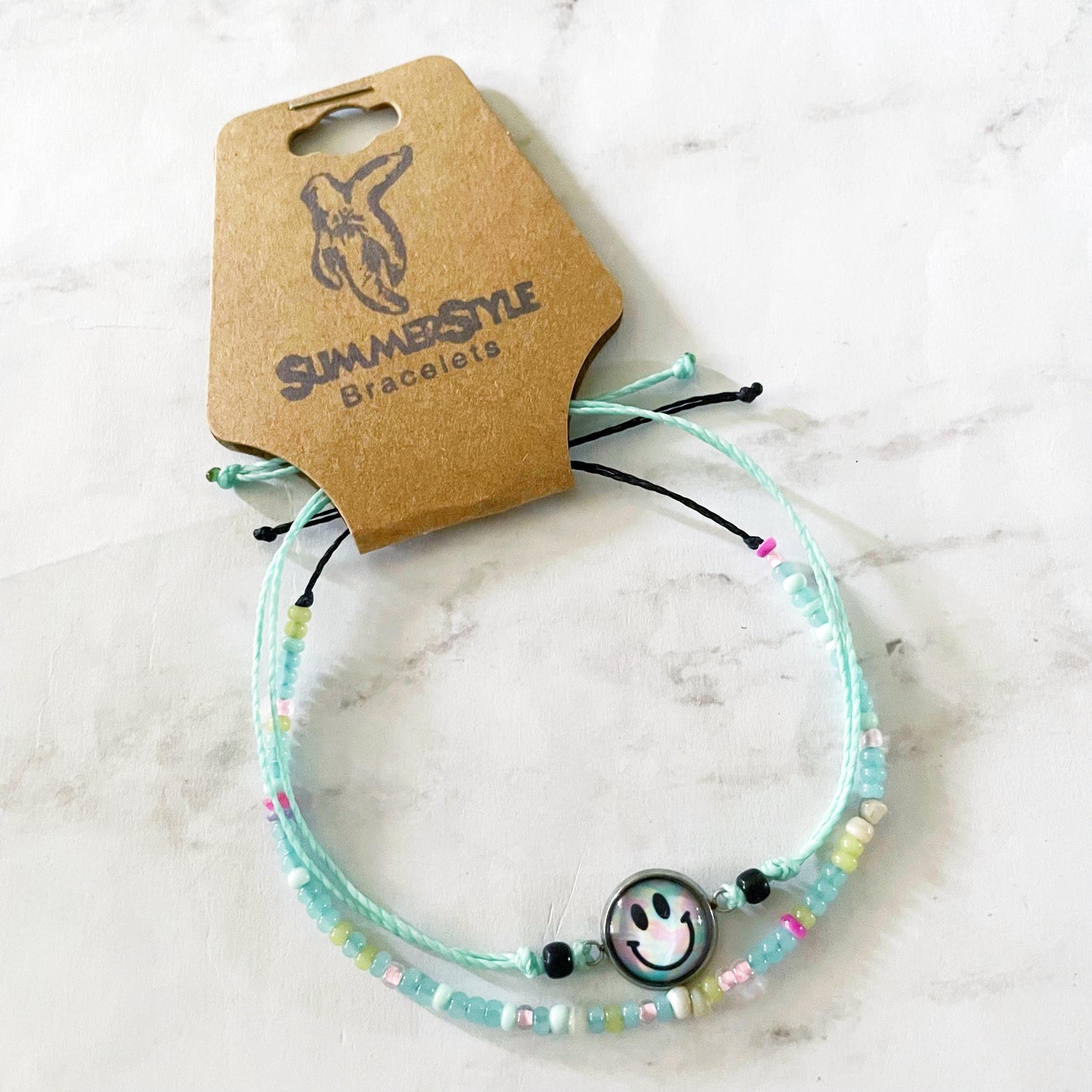 Pastel Smiley Face Adjustable Waterproof Bracelet Pack, Happy Face Bracelet, Summer Jewelry, Seed Bead Bracelet, SummerStyle Bracelets