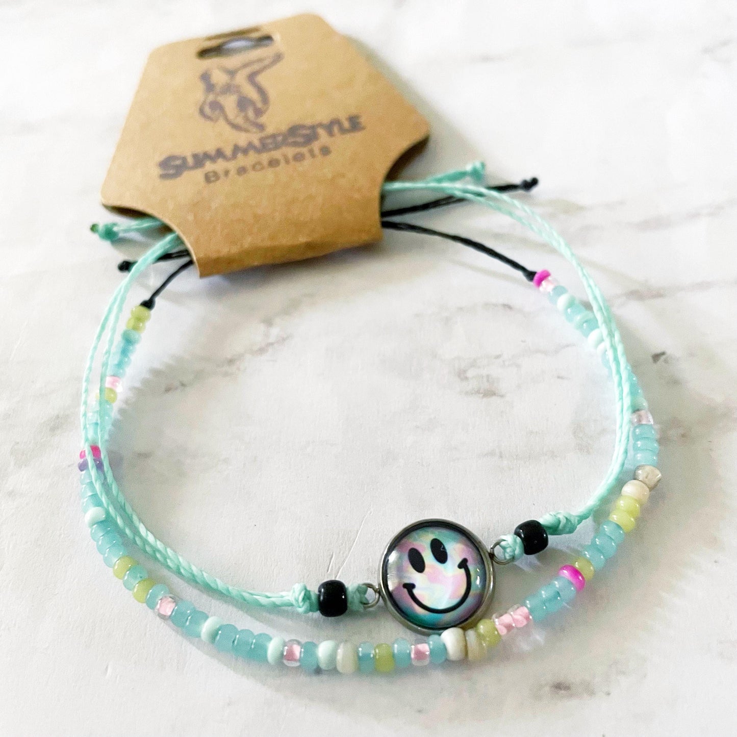 Pastel Smiley Face Adjustable Waterproof Bracelet Pack, Happy Face Bracelet, Summer Jewelry, Seed Bead Bracelet, SummerStyle Bracelets