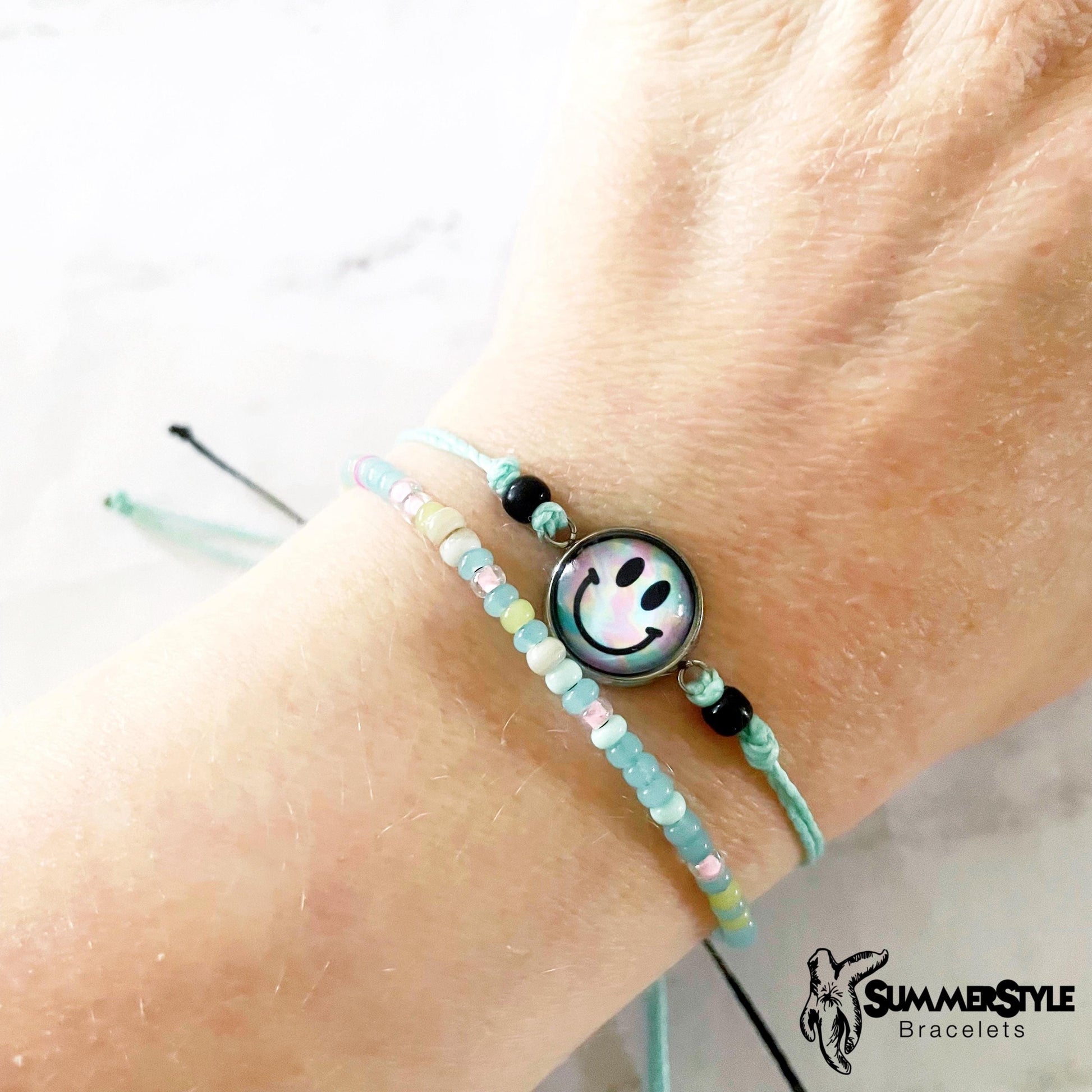 Pastel Smiley Face Adjustable Waterproof Bracelet Pack, Happy Face Bracelet, Summer Jewelry, Seed Bead Bracelet, SummerStyle Bracelets