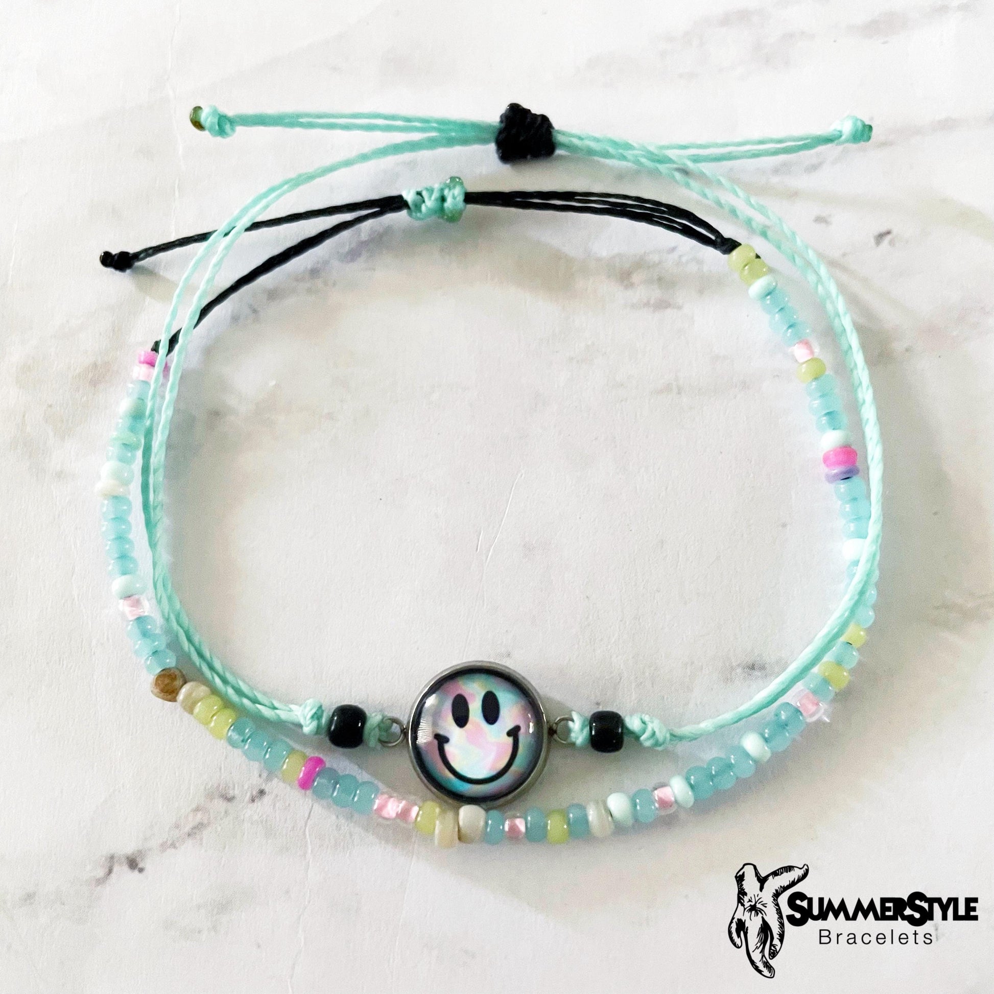 Pastel Smiley Face Adjustable Waterproof Bracelet Pack, Happy Face Bracelet, Summer Jewelry, Seed Bead Bracelet, SummerStyle Bracelets