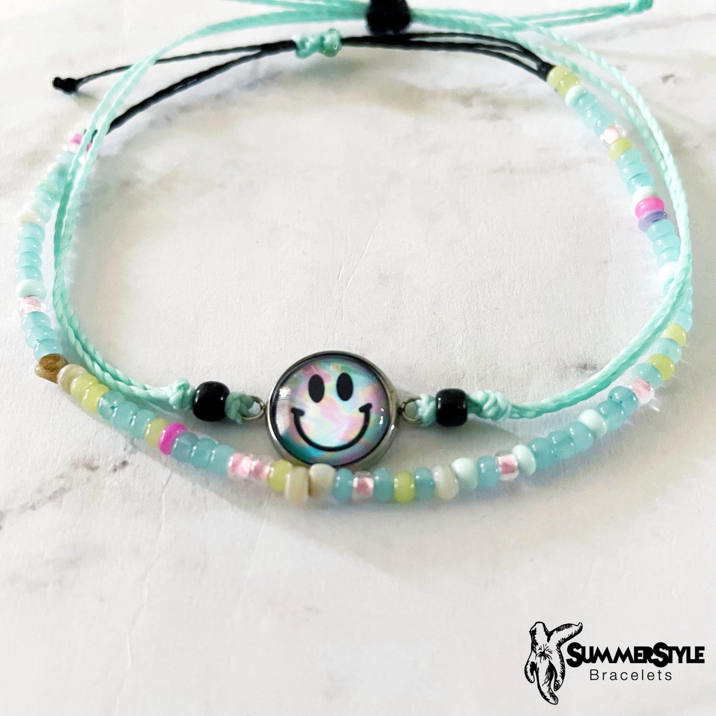 Pastel Smiley Face Adjustable Waterproof Bracelet Pack, Happy Face Bracelet, Summer Jewelry, Seed Bead Bracelet, SummerStyle Bracelets