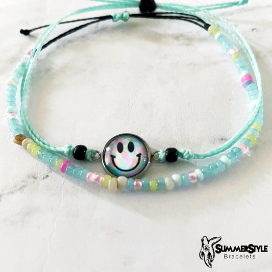 Pastel Smiley Face Adjustable Waterproof Bracelet Pack, Happy Face Bracelet, Summer Jewelry, Seed Bead Bracelet, SummerStyle Bracelets