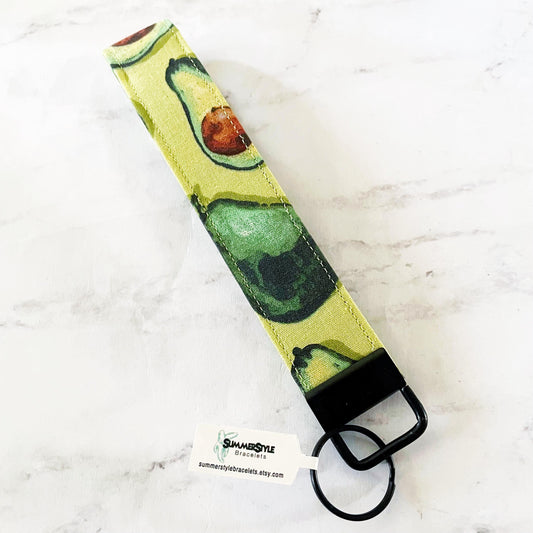 Green Avocado Key Fob Wristlet, 6.5in Wristlet Lanyard, Keychain Wristlet, Handmade Lanyard, SummerStyle Bracelets
