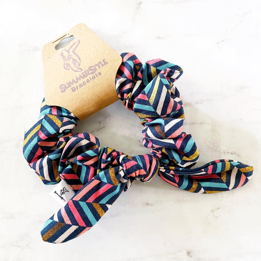 Dark Chevron Bow Scrunchie, Hair Accessories, Bow Hair Tie, SummerStyle Bracelets