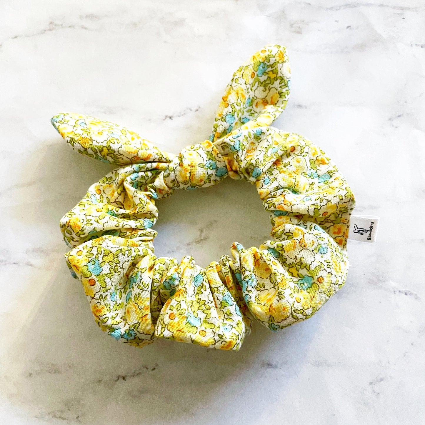 Yellow Floral Bow Scrunchie, Floral Gift, Hair Accessories, Bow Hair Tie, SummerStyle Bracelets