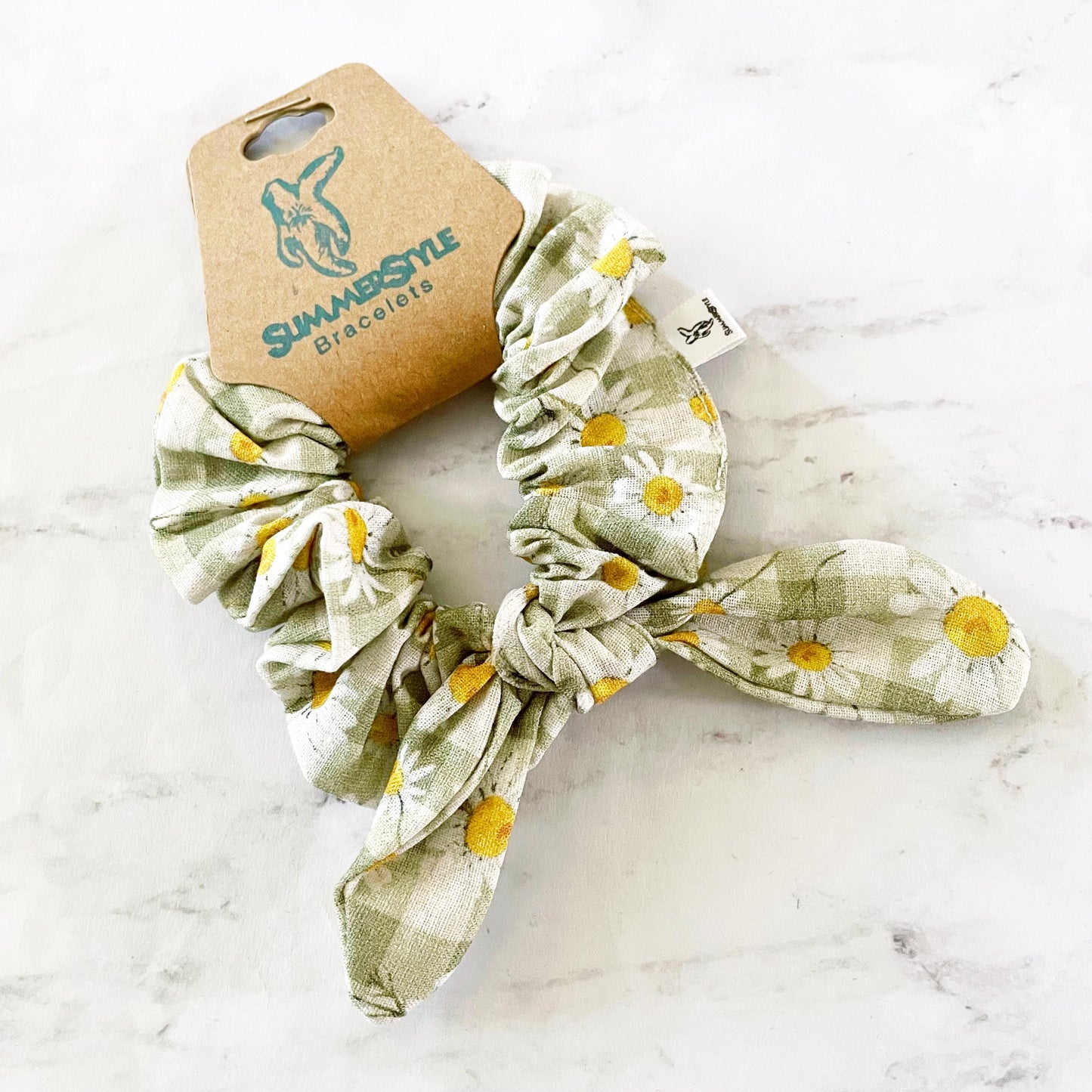 Gingham Daisy Bow Scrunchie, Floral Gift, Hair Accessories, Bow Hair Tie, SummerStyle Bracelets