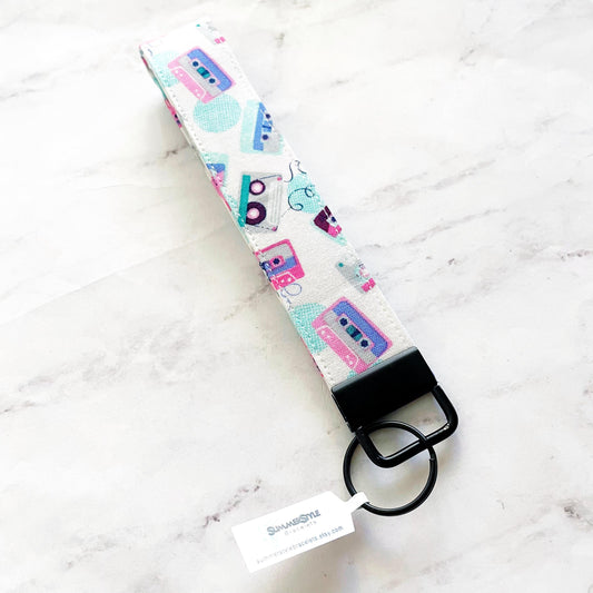 Neon Cassette Key Fob Wristlet, 6.5in Wristlet Lanyard, Keychain Wristlet, Handmade Lanyard, SummerStyle Bracelets